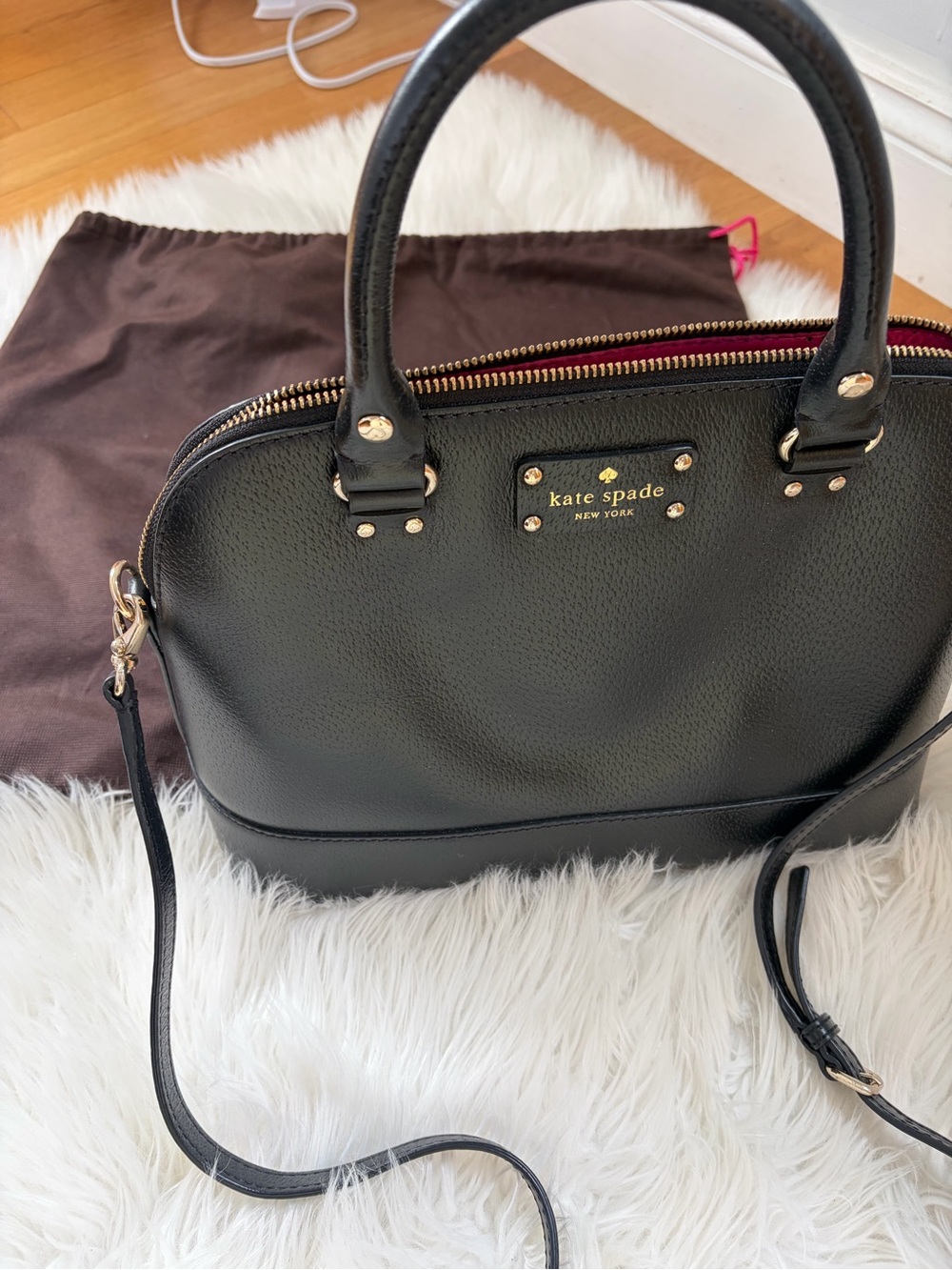 kate spade Black Pebbled Leather Satchel with Crossbody Strap and Handles